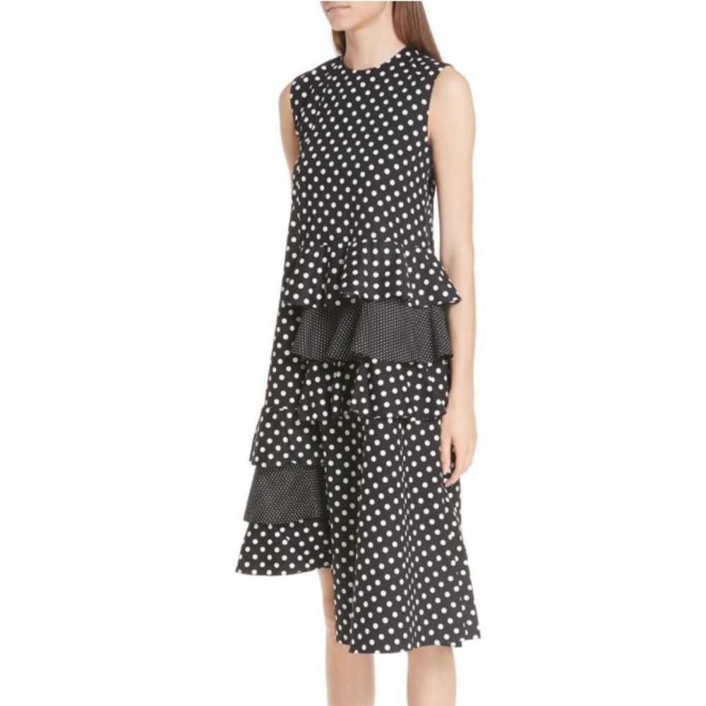 PASKAL Frilled Asymmetrical Polka Dot Dress - Picture 4 of 9